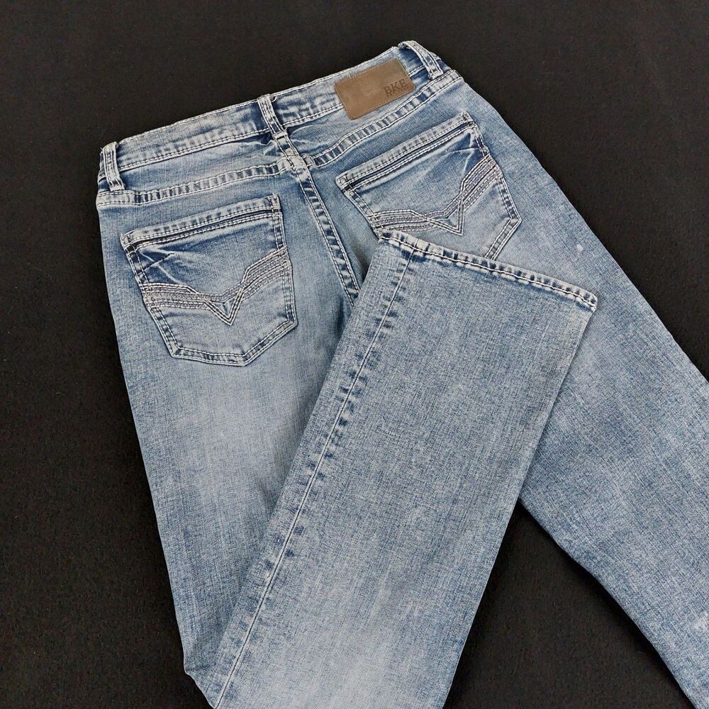 BKE Fulton Bootcut Stretch Jeans Men's 29x30 (Fit 29x28.5) Blue Whiskered